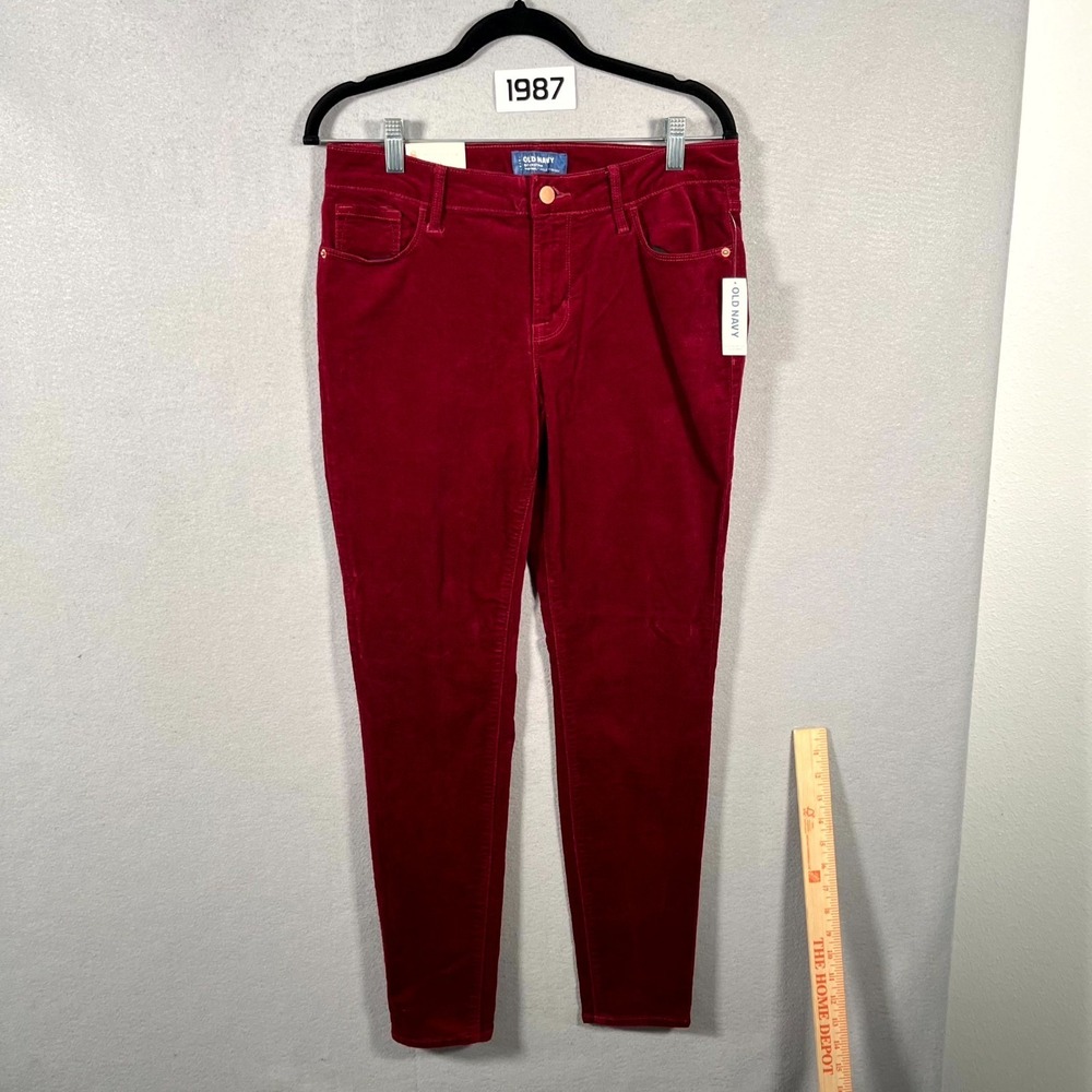 Old Navy Rockstar Pants‎ Womens 8 Red Velvet Stretch Mid Rise Super Skinny Leg